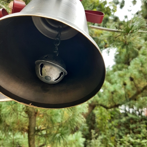 **Old World Galvanized Christmas Bells With Bows Decorative Accents - Picture 10 of 14
